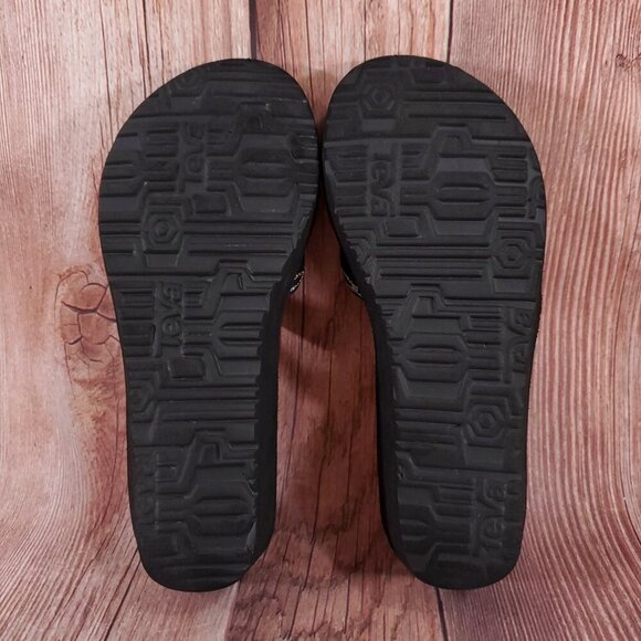 Teva Womens Size 6 Mush Mandalyn Ola 2 Black Gold Silver Wedge Sandals - Picture 13 of 14